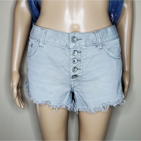 Free People Rugged Ripped Denim Shark Bite Shorts - Picture 13 of 13